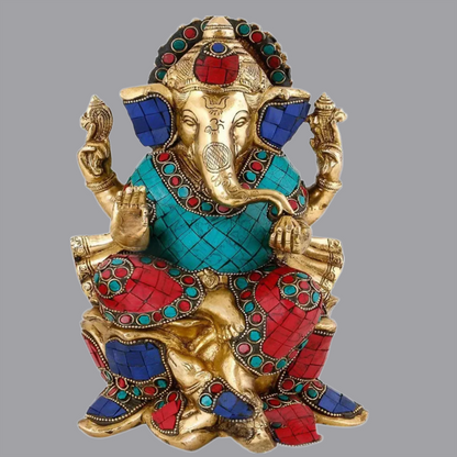 Brassaura® Seated Ganesha with Flowing Robes | Height 9 Inches & Weight 4.15 kgs