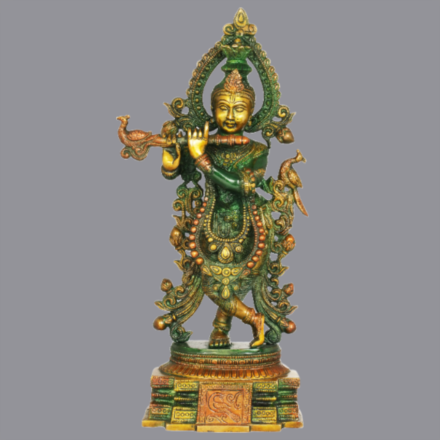 Brassaura® Brass Krishna Statue with Inlay Work | Height 15.35 Inches & Weight 4.20 kg
