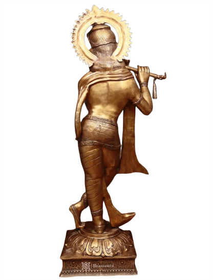 Brassaura™ Life-Size Lord Krishna Brass Statue – Height 79" | Weight 148 Kgs