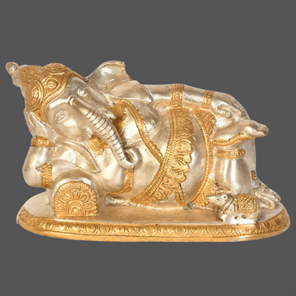 Brassaura™ Brass Lying Ganesha Idol for Home Temple & Spiritual Decor | 4 Inches | 2.60 kgs