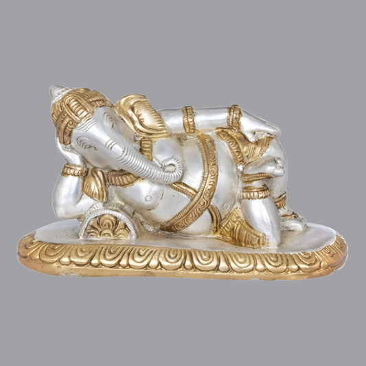 Brassaura® Relaxing Ganesha Reclining Statue in Brass | Height 4 Inches | Weight 1.40 kgs
