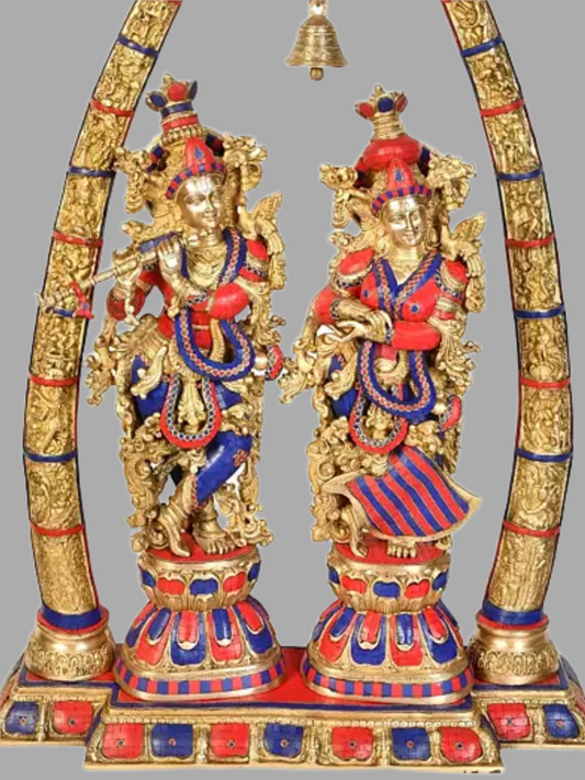 Brassaura® Brass Radha Krishna Statue with Inlay Work | Height 46 Inches & Weight 66.80 kg