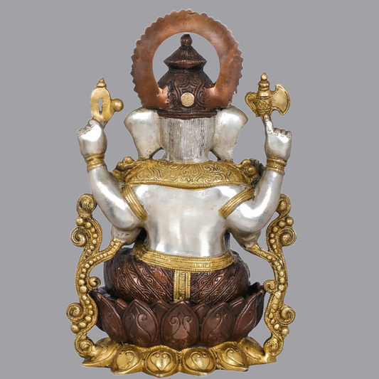 Brassaura™ Kamalasana Lord Ganesha in Brass | Height 13 Inches | Weight 7.70 kgs