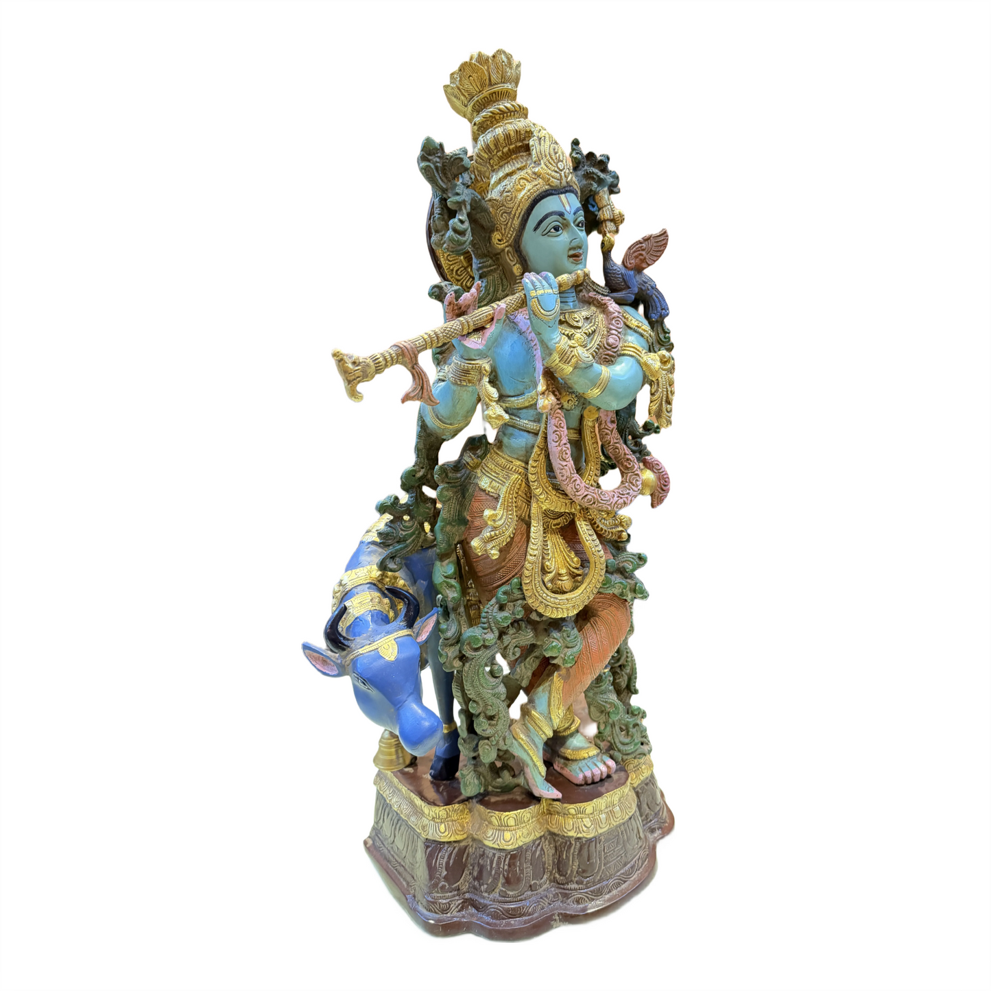 Brassaura™ Cow Krishna Brass Idol | Multicolor Finish | Height 23 Inches & Weight 23 Kgs
