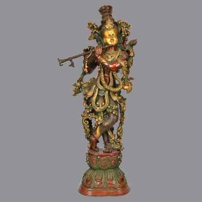 Brassaura® Brass Krishna Statue with Inlay Work | Height 29.92 Inches & Weight 15.90 kg