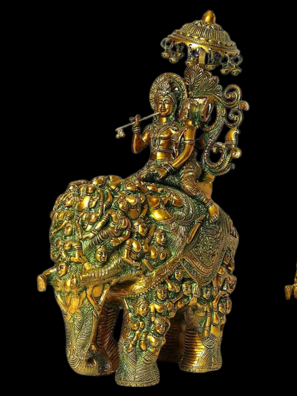 Brassaura® Brass Krishna on Elephant Statue | Height 23 Inches & Weight 19.20 kg