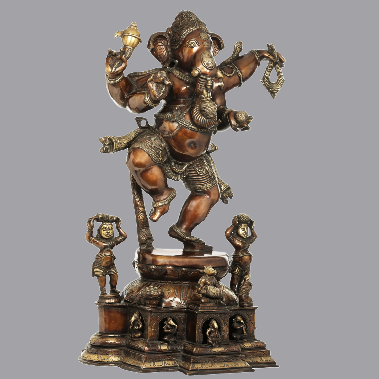 Brassaura™ Nritya Ganapati Dancing Ganesha on Ornate Pedestal | Height 40 Inches | Weight 64 kgs