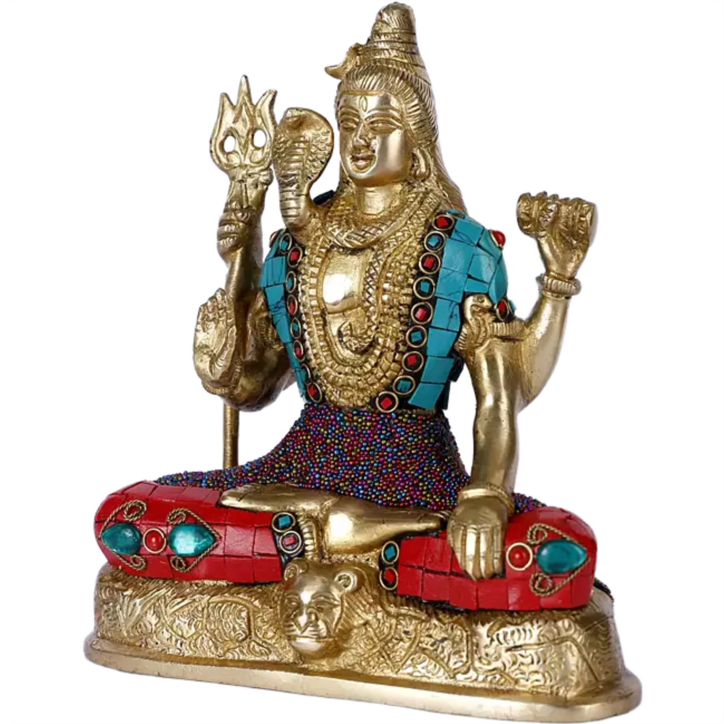 Brassaura™ Brass Shiva Statue with Inlay Work | Height 8 Inches & Weight 2.60 kg
