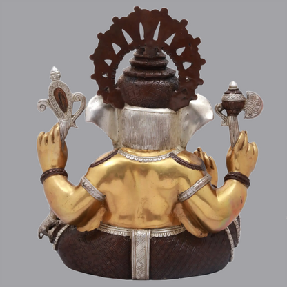 Brassaura™ 16 Inches Chaturbhuja Seated Ganesha Granting Abhaya | Brass Statue | Height 16 Inches & Weight 16.60 kgs