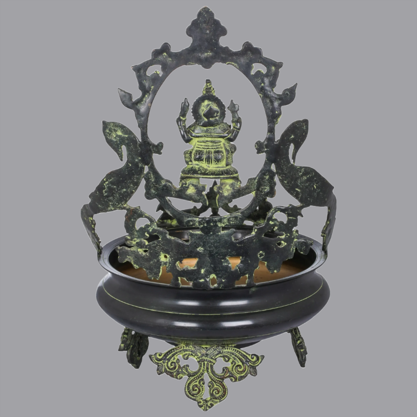 Brassaura® Ganesha Urli with Twin Peacocks in Brass | Height 20 Inches | Weight 8.90 kgs