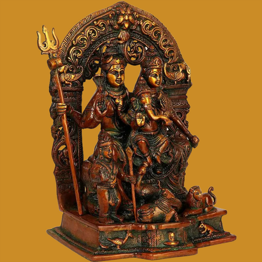 Brassaura™ 黄铜湿婆神一家雕像 | 高12英寸，重6.80千克