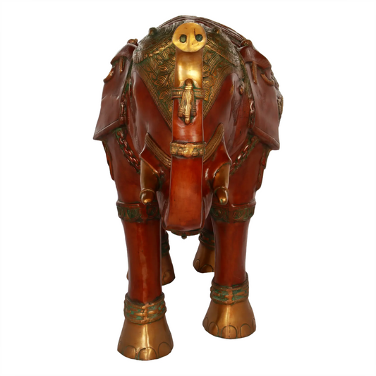 Brassaura® Decorative Brass Elephant Sculpture – Double Chola Finish | Pure Brass | Height 31.5 Inches & Weight 70.90 kgs