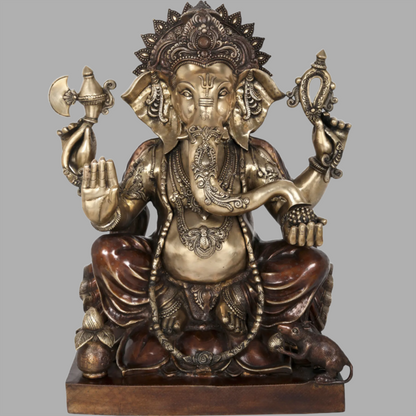 Brassaura™ Grand Seated Ganesha Idol with Ornate Detailing | Height 31 Inches & Weight 67.50 kgs