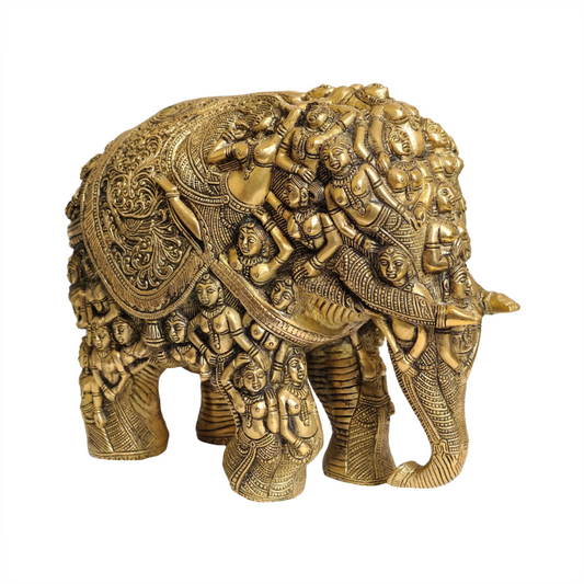 Brassaura® Intricately Carved Brass Elephant Sculpture | Pure Brass | Height 11 Inches & Weight 17 kgs