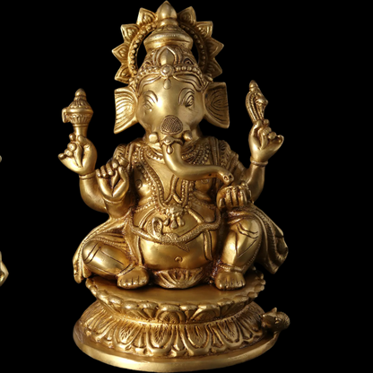 Brassaura™ Brass Ganesha Sculpture | Height 9 Inches & Weight 3.40 kgs
