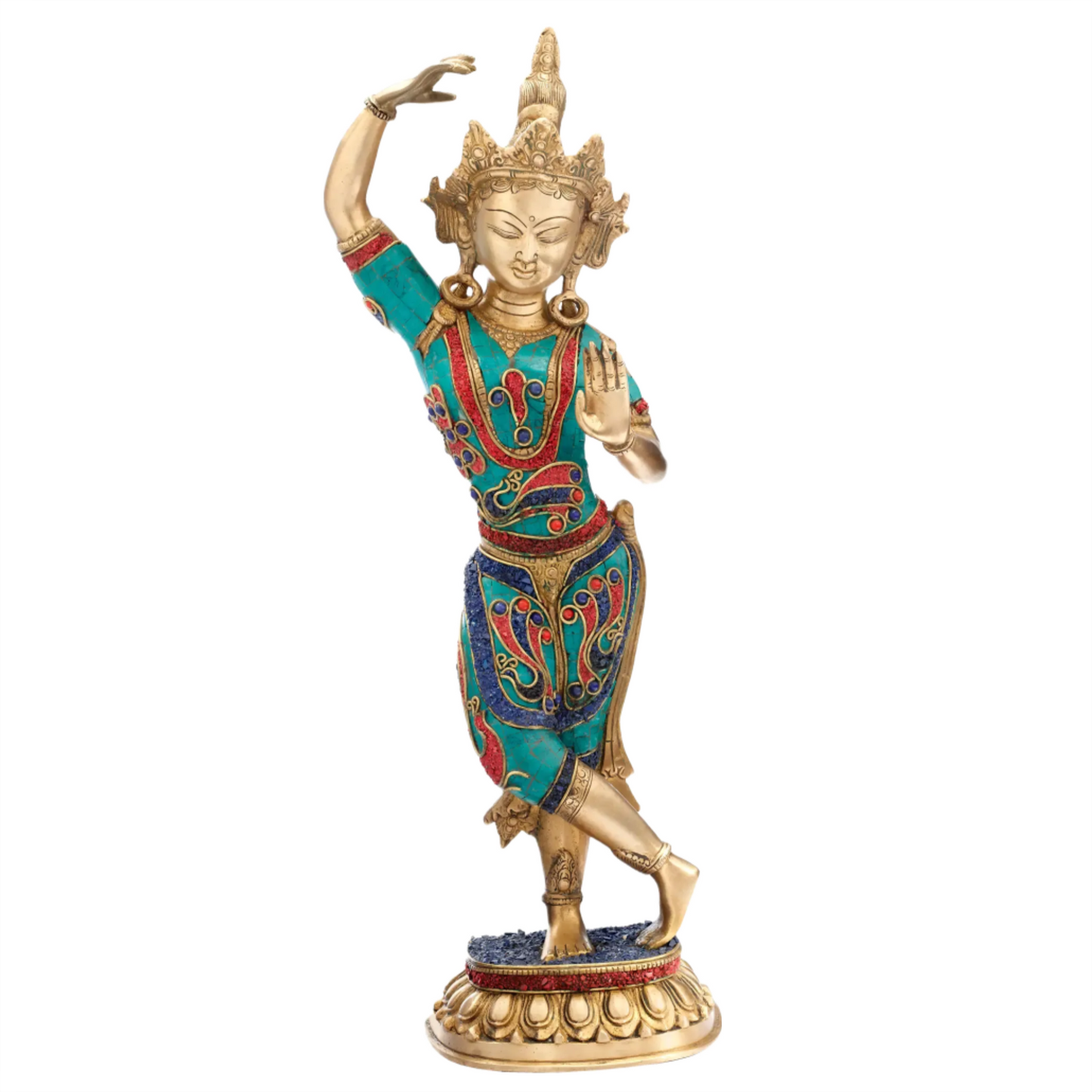 Brassaura® Dancing Goddess with Meenakari Inlay | Brass Statue | Height 20.7 Inches