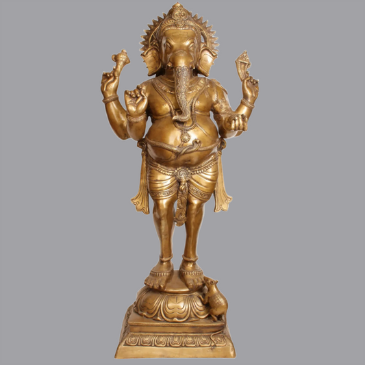 Brassaura® Standing Lord Ganesha Brass Statue | Height 51 Inches