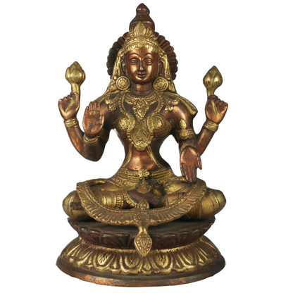 Brassaura® Four-Armed Goddess Lakshmi in Abhaya Mudra | Brass Statue | Height 9.6 Inches & Weight 3.10 kgs