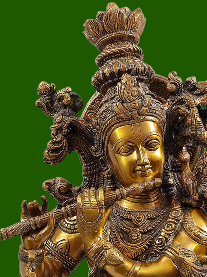 ब्रासौड़ा® ब्रास कृष्ण प्रतिमा | ऊँचाई 73.5 सेमी और वज़न 15.46 किग्रा