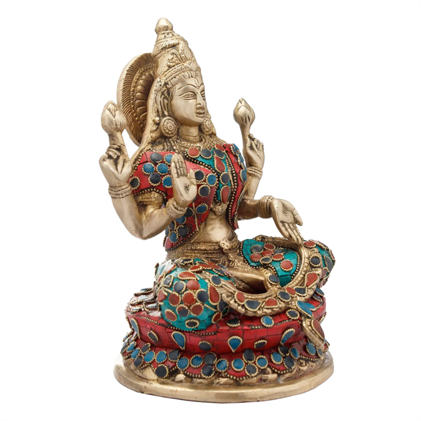 Brassaura® Goddess Lakshmi Seated on Lotus | Brass Statue | Height 9 Inches & Weight 3.80 kgs