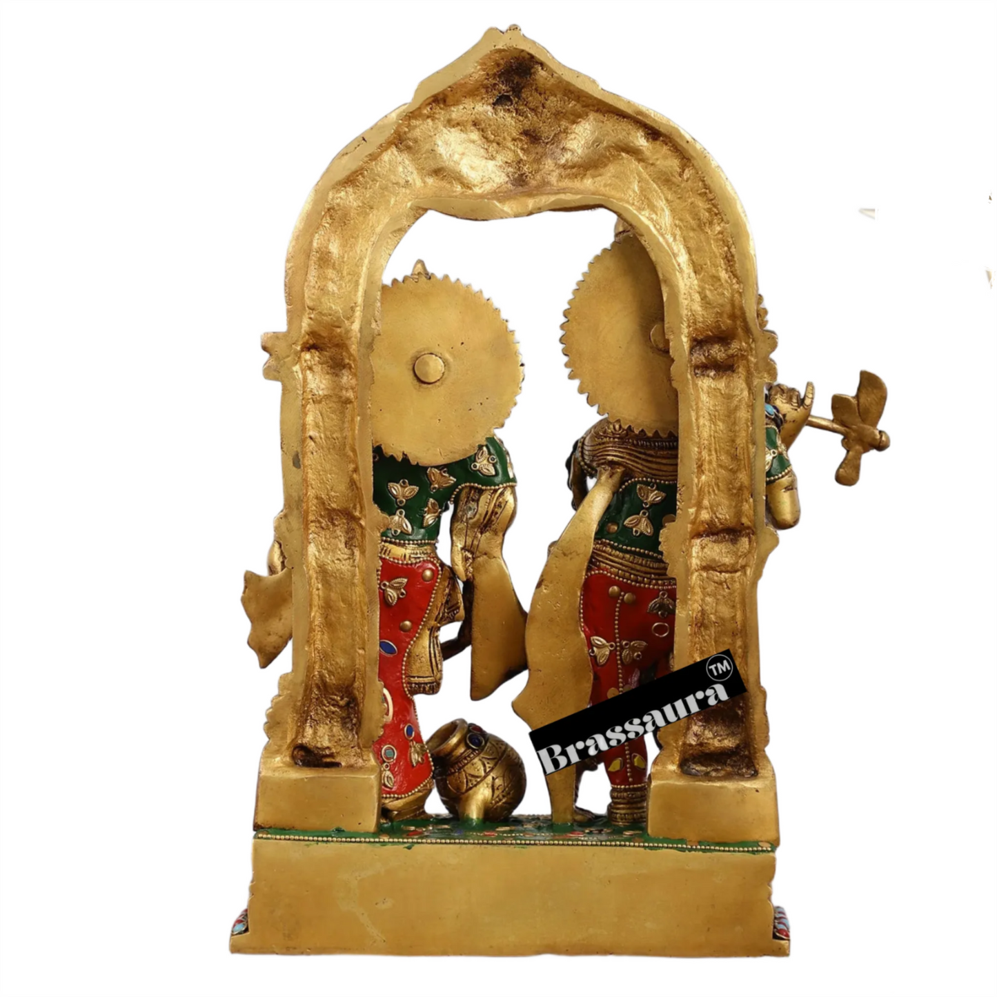Brassaura™ Handcrafted Brass Radha Krishna Idol with Butter Pot & Yali Prabhavali – Height 14 Inches & Weight 7.5 Kgs | Devotional Statue