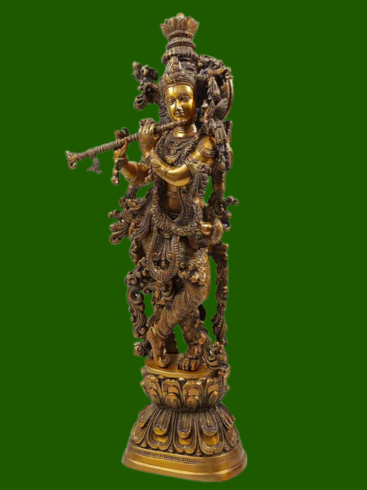 Brassaura® Brass Krishna Statue | Height 73.5 cm & Weight 15.46 kg