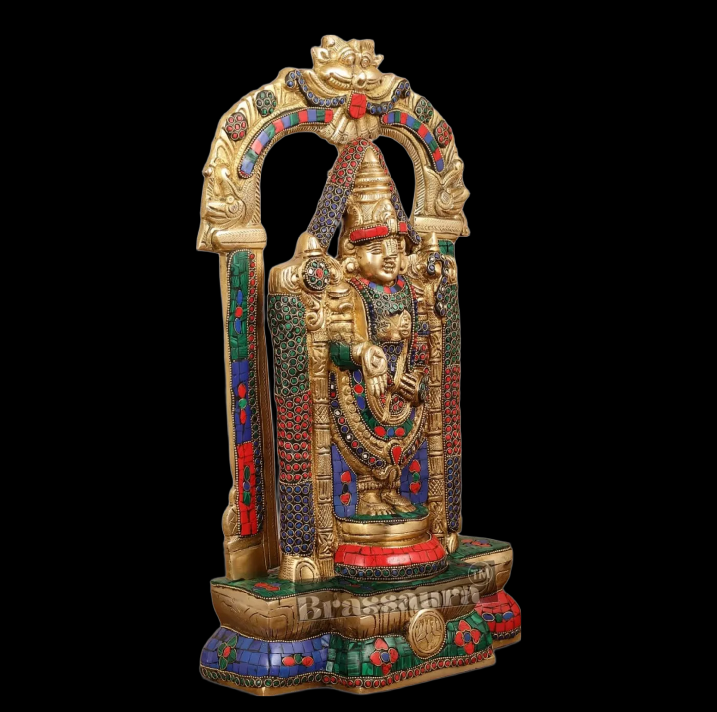Brassaura™ Brass Handcrafted Tirupati Balaji Idol gem Stonework & Thiruvarchi Prabhavali – 20 Inches, 12 Kgs