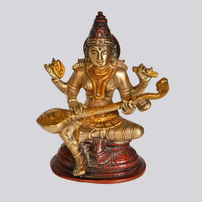 Brassaura® Brass Saraswati Statue | Height 5.12 Inches & Weight 0.88 kg