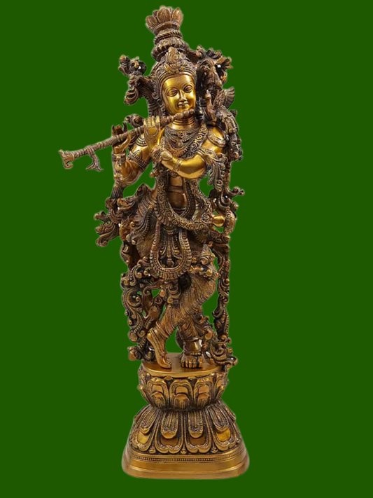 Brassaura® Brass Krishna Statue | Height 73.5 cm & Weight 15.46 kg