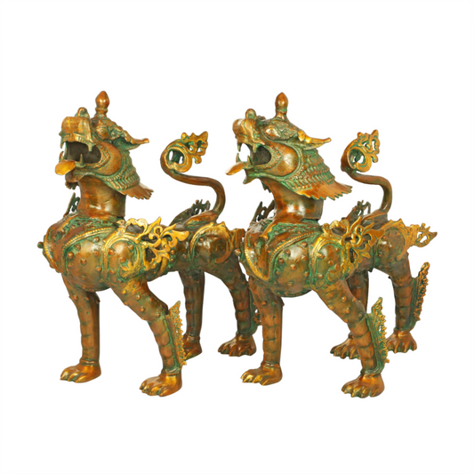Brassaura® Tibetan Guardian Snow Lion Brass Sculpture | Pure Brass | Height 23 Inches & Weight 41.70 kgs