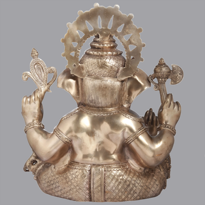 Brassaura™ 16 Inches Chaturbhuja Seated Ganesha Granting Abhaya | Brass Statue | Height 16 Inches & Weight 16.60 kgs