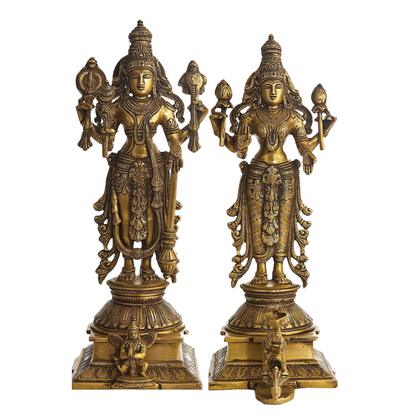 ब्रैसौरा® भगवान विष्णु और देवी लक्ष्मी सेट | शुद्ध पीतल | ऊंचाई 15 इंच और वजन 9.30 किलोग्राम