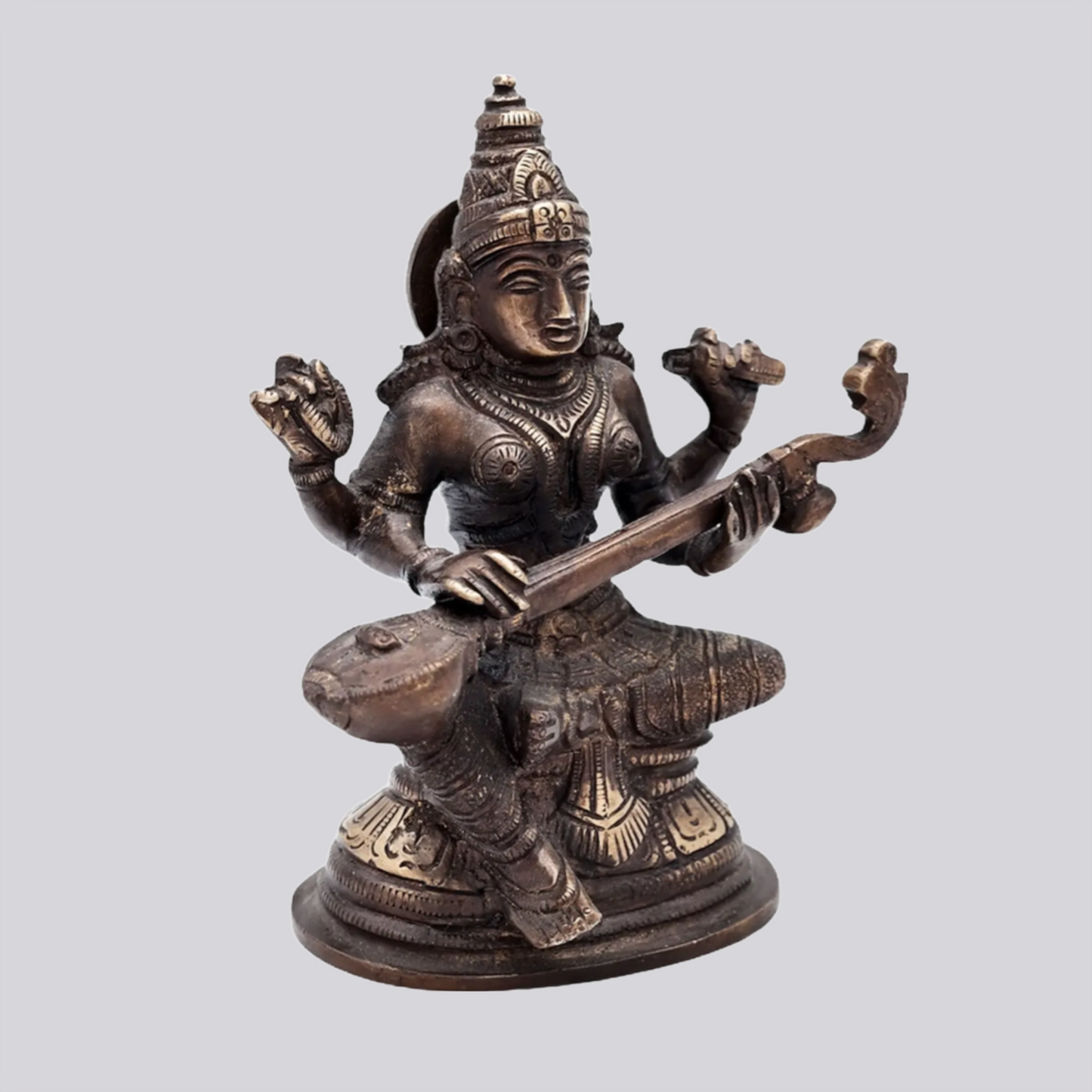 Brassaura® Brass Saraswati Statue | Height 5.12 Inches & Weight 0.88 kg