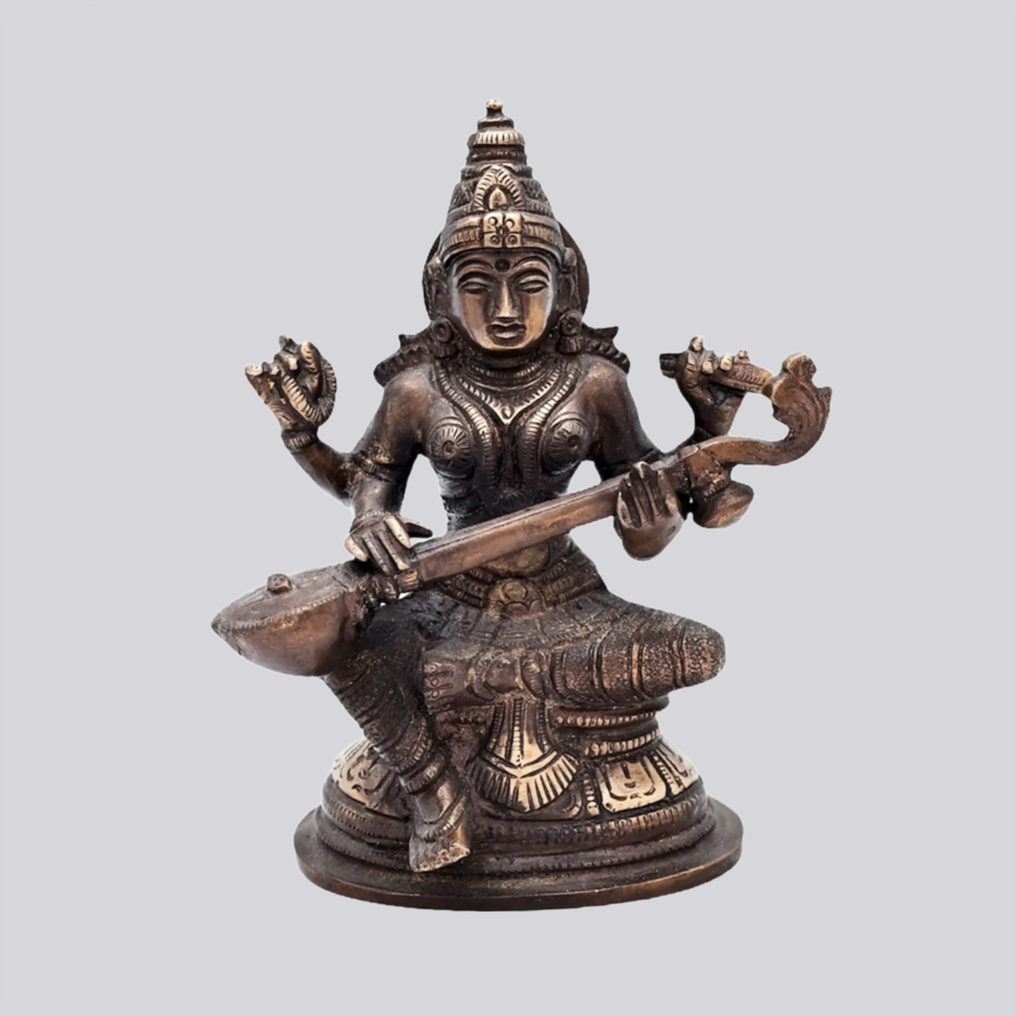 Brassaura® Brass Saraswati Statue | Height 5.12 Inches & Weight 0.88 kg