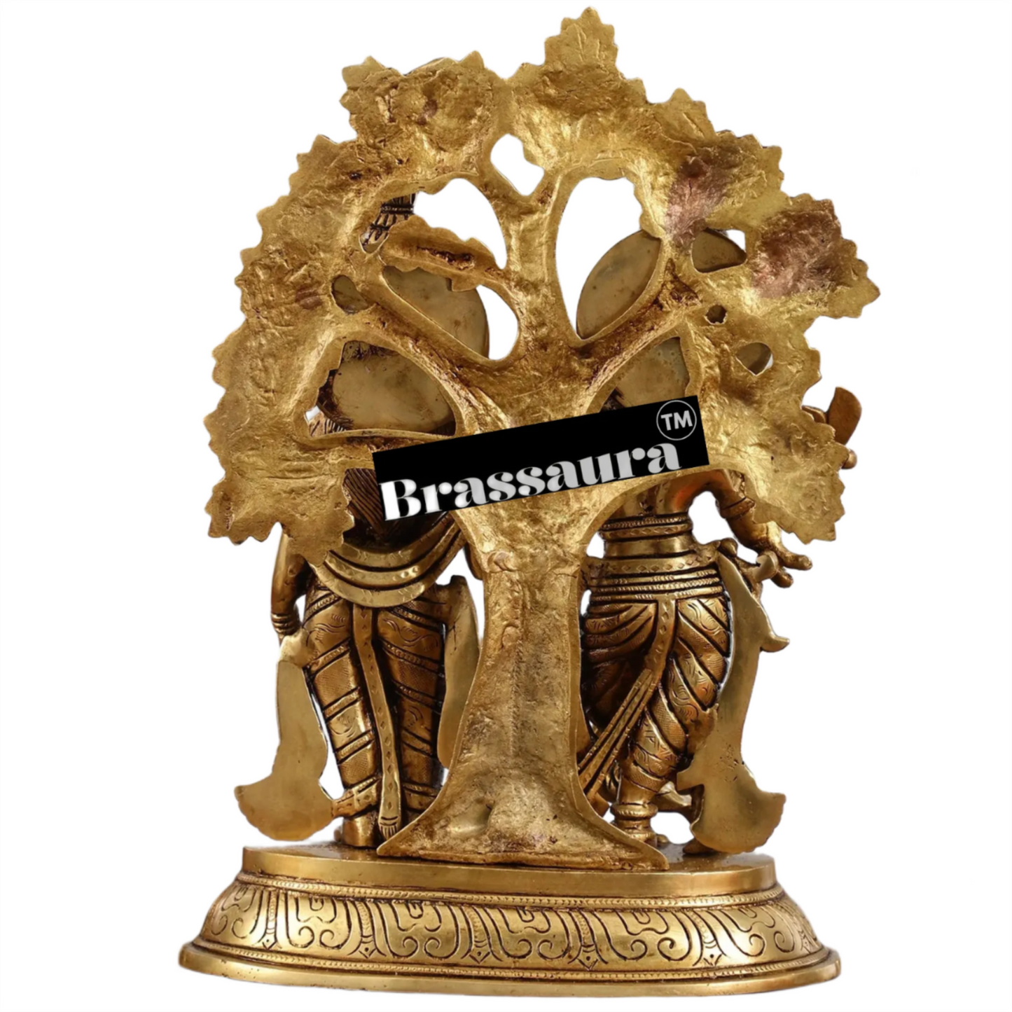 Brassaura™ Superfine Brass Radha Krishna Idols with Kalpavriksha & Peacock – Height 14 Inches & Weight 7.59 Kgs | Devotional Pair