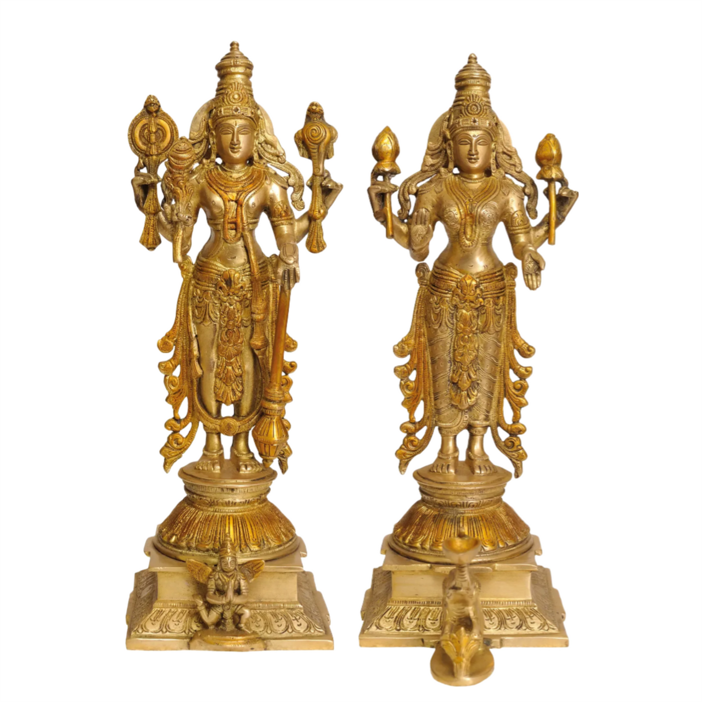 ब्रसौरा® भगवान विष्णु और देवी लक्ष्मी सेट | शुद्ध पीतल | ऊंचाई 15 इंच और वज़न 9.30 किलोग्राम
