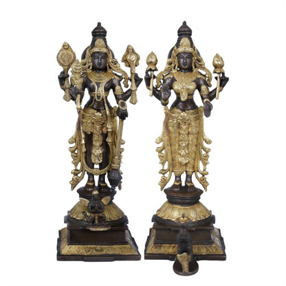 ब्रासौर® भगवान विष्णु और देवी लक्ष्मी सेट | शुद्ध पीतल | ऊँचाई 15 इंच और वज़न 9.30 किग्रा