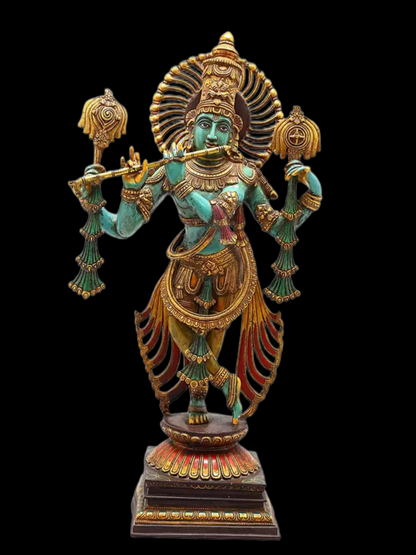 Brassaura® Brass Krishna Statue | Height 78.5 cm & Weight 25.10 kg