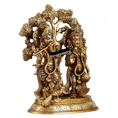 Brassaura™ Superfine Brass Radha Krishna Idols with Kalpavriksha & Peacock – Height 14 Inches & Weight 7.59 Kgs | Devotional Pair