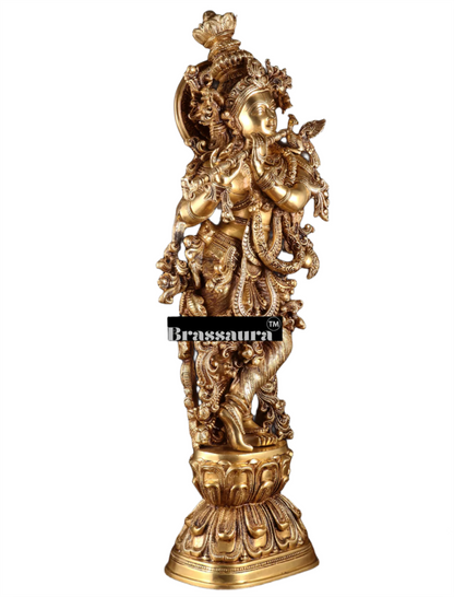Brassaura™ Brass Superfine Krishna Statue – Height 30 Inches & Weight 20 Kgs