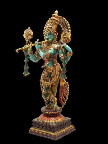 Brassaura® Brass Krishna Statue | Height 78.5 cm & Weight 25.10 kg