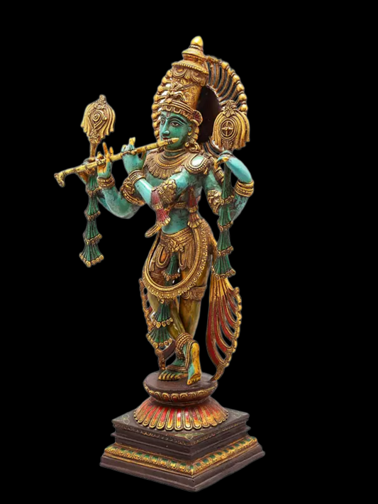 Brassaura® Brass Krishna Statue | Height 78.5 cm & Weight 25.10 kg