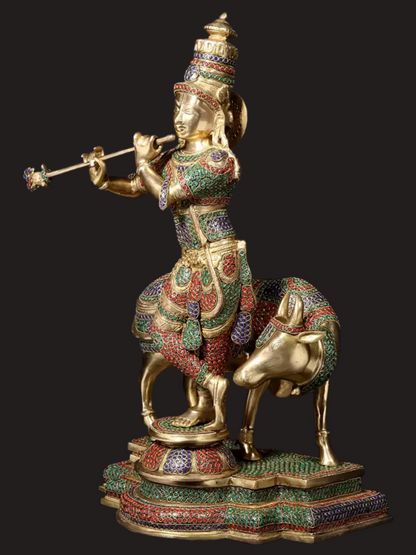 Brassaura® Brass Krishna Nandi Statue | Height 25 Inches & Weight 24.90 kg
