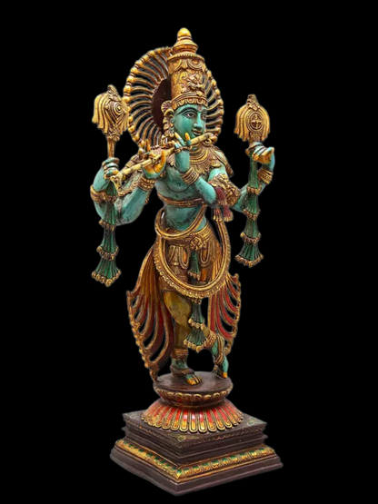 Brassaura® Brass Krishna Statue | Height 78.5 cm & Weight 25.10 kg