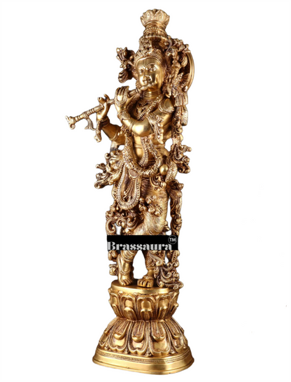 Brassaura™ Brass Superfine Krishna Statue – Height 30 Inches & Weight 20 Kgs
