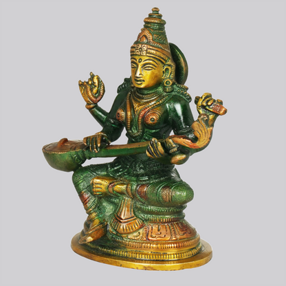 Brassaura® Brass Saraswati Statue | Height 5.12 Inches & Weight 0.88 kg