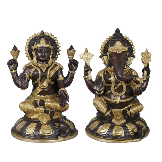 Brassaura™ Brass Lakshmi Ganesha Idol Set for Home Temple & Diwali Pooja Decor | 14 Inches | 15.60 kgs