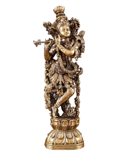 Brassaura™ Brass Lord Krishna Idol – Height 12 Inches & Weight 1.1 Kgs
