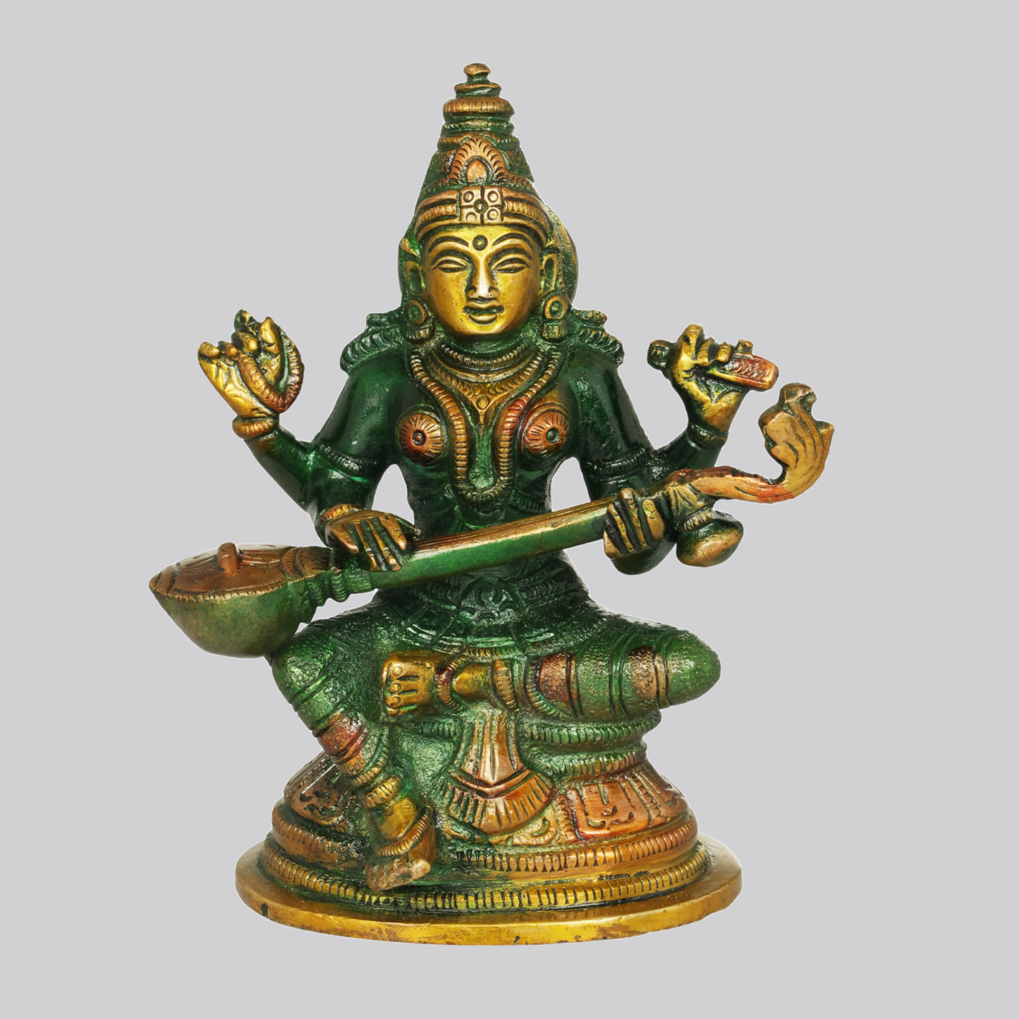 Brassaura® Brass Saraswati Statue | Height 5.12 Inches & Weight 0.88 kg