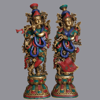 Brassaura® Brass Radha Krishna Statue with Inlay Work | Height 28.80 Inches & Weight 32 kg